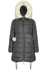 Padded Fur Hood Pom Pom Trim Coat - 5 Colours