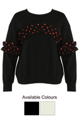 Hearts Frill Trim Sweatshirts - 2 Colours