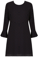 Navy Contrast Polka Dot Bell Sleeve Shift Dress