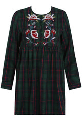 Embroidery Tartan Print Shift Dress  - 2 Colours