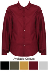 Pleated Sleeve Front Button Up Shirt Tops - 5 Colours