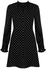 Polka Dot Ruffle Neck Shift Dress - 3 Colours