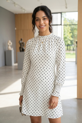 Polka Dot Ruffle Neck Shift Dress - 3 Colours