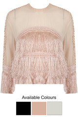 Tassel Trim Mesh Blouse - 3 Colours