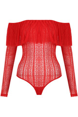 Lace Mesh Trim Frilled Bodysuit - 3 Colours