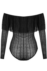 Lace Mesh Trim Frilled Bodysuit - 3 Colours