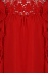 Frill Trim Blouse with Crochet Shoulders - 3 Colours