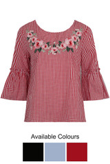 Pin Check  Embroidered Blouse - 3 Colours