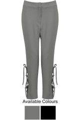 High Waisted Leg Slit Tie Up Trousers - 2 Colours