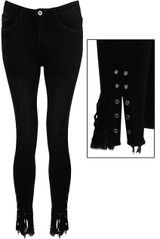 Frayed & Eyelets Trim Ankles Jeans