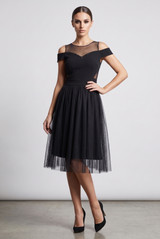 Off Shoulder Net Overlay Skater Dress - 2 Colours