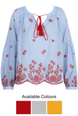 Stripes Embroidered Tie Up Blouse  - 3 Colours