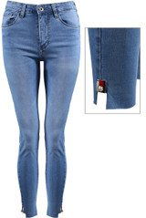 Mid Blue Button Clipped Ankle Jeans