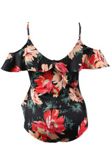 Floral Ruffle Crossover Bodysuit - 2 Colours