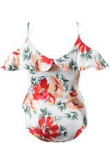 Floral Ruffle Crossover Bodysuit - 2 Colours