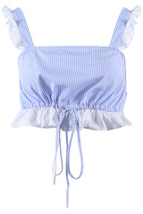 Blue Stripes Ruffle Trim Crop Top