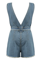 Plunge Neck Tie Up Denim Playsuit - 2 Colours