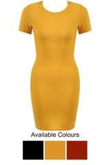 Ribbed Short Sleeves Midi Dress - 3 Colours