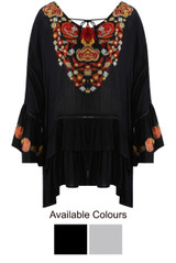 Embroidered Frill Hem Tunic - 2 Colours