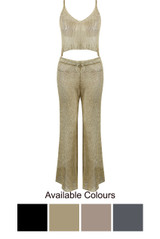 Lurex Sparkle Crop Tops & Trouser Co-Ord - 4 Colours