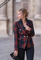 Knitted Check Pattern Double Breast Blazer