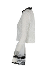 Lace Mesh Overlay Bell Sleeves Tops - 2 Colours