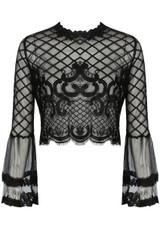 Lace Mesh Overlay Bell Sleeves Tops - 2 Colours