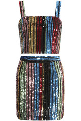 Sequin Multicolour Stripes Top & Skirt Co-Ord - 2 Colours