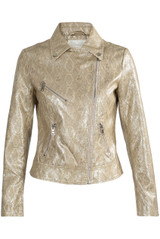Faux Leather Snake Print Biker Jacket