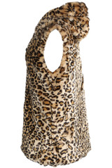 Leopard Shaggy Fur Gilet Hoodie