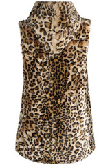 Leopard Shaggy Fur Gilet Hoodie