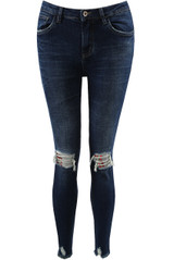 Blue Ripped & Lined Knees Skinny Jeans