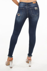 Blue Ripped & Lined Knees Skinny Jeans