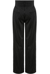 Black Wide Belt Stripe Straight Pants