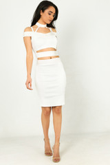 WOW Couture Glora Off The Shoulder Choker Neck Bandage Dress White