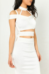 WOW Couture Glora Off The Shoulder Choker Neck Bandage Dress White