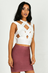 WOW Couture Lette Bandage Cut Out Cage Crop Top White