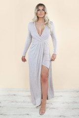 Lurex Leg Slit Crossover Maxi Dress - 3 Colours
