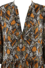 Multicolour Reptile Print Ruffle Hem Dress