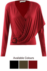 Ribbed O Ring Shawl Overlap Blouse - 3 Colours