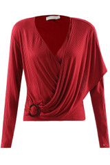 Ribbed O Ring Shawl Overlap Blouse - 3 Colours