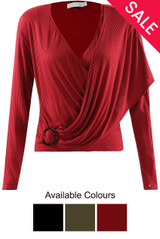 Ribbed O Ring Shawl Overlap Blouse - 3 Colours