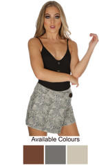 Snake Pattern Overlap Button Up Skorts - 3 Colours Snake Pattern Overlap Button Up Skorts - 3 Colours