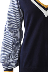 Deep V Neck Stripes Sleeves Jumper - 3 Colours