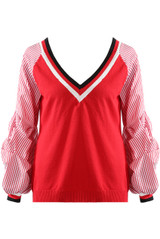 Deep V Neck Stripes Sleeves Jumper - 3 Colours