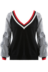 Deep V Neck Stripes Sleeves Jumper - 3 Colours