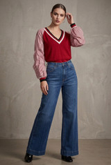 Deep V Neck Stripes Sleeves Jumper - 3 Colours