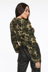 Camouflage Cropped Fur Jacket