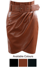 PVC Pleated Overlap Belt Up Skirt - 3 Colours