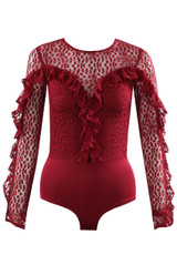 Mesh Frill Lace Overlay Bodysuit - 3 Colours